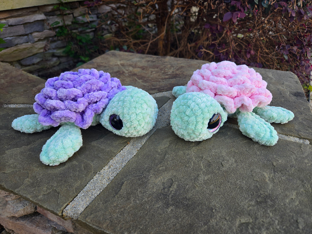 Crochet Sea Turtle Plush with Rose Shell – Amigurumi Ocean Animal Toy