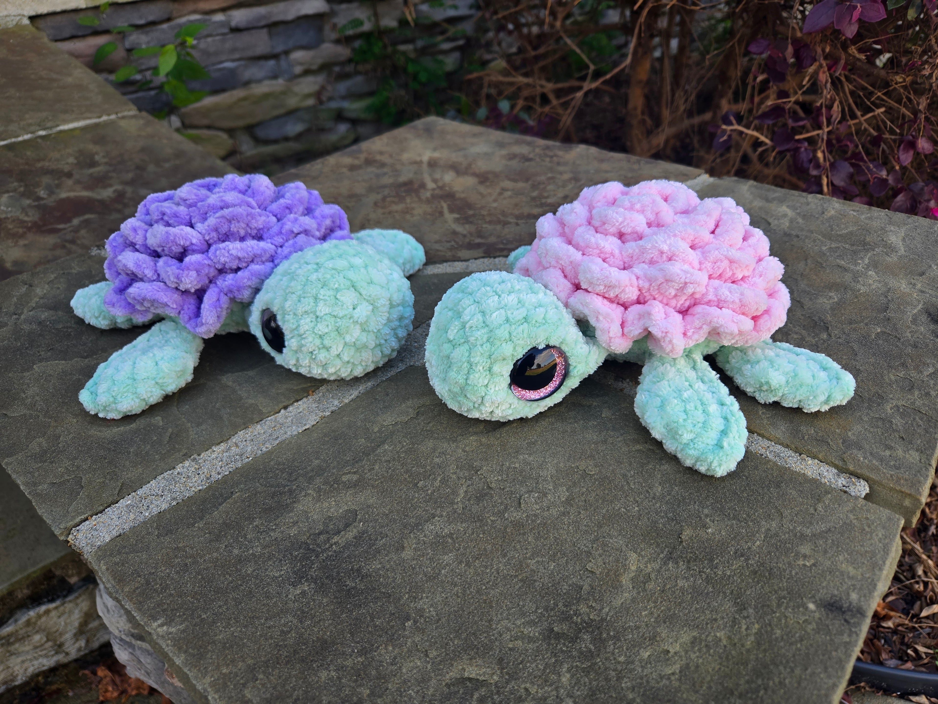 Crochet Sea Turtle Plush with Rose Shell – Amigurumi Ocean Animal Toy