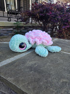 Crochet Sea Turtle Plush with Rose Shell – Amigurumi Ocean Animal Toy