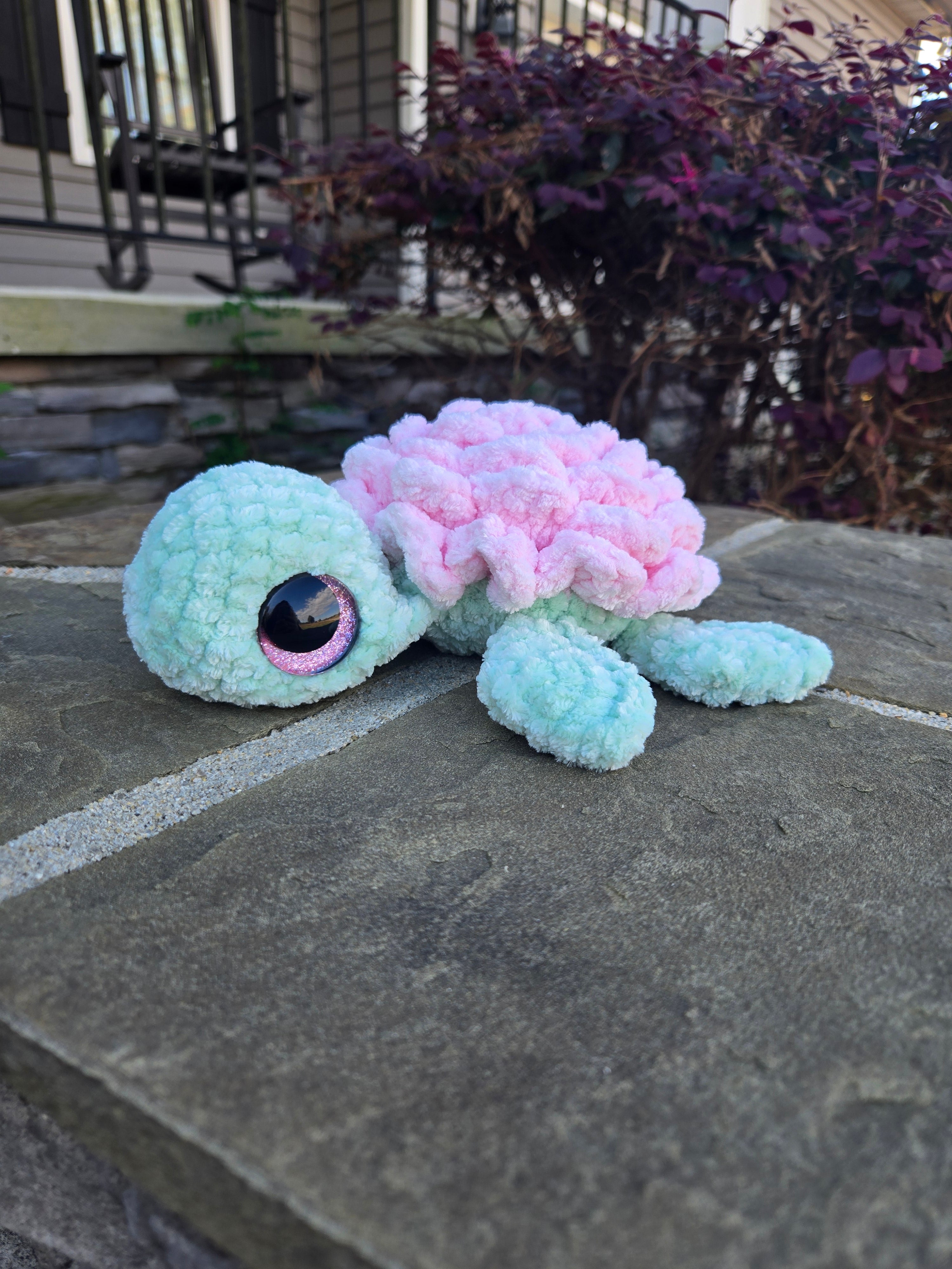 Crochet Sea Turtle Plush with Rose Shell – Amigurumi Ocean Animal Toy