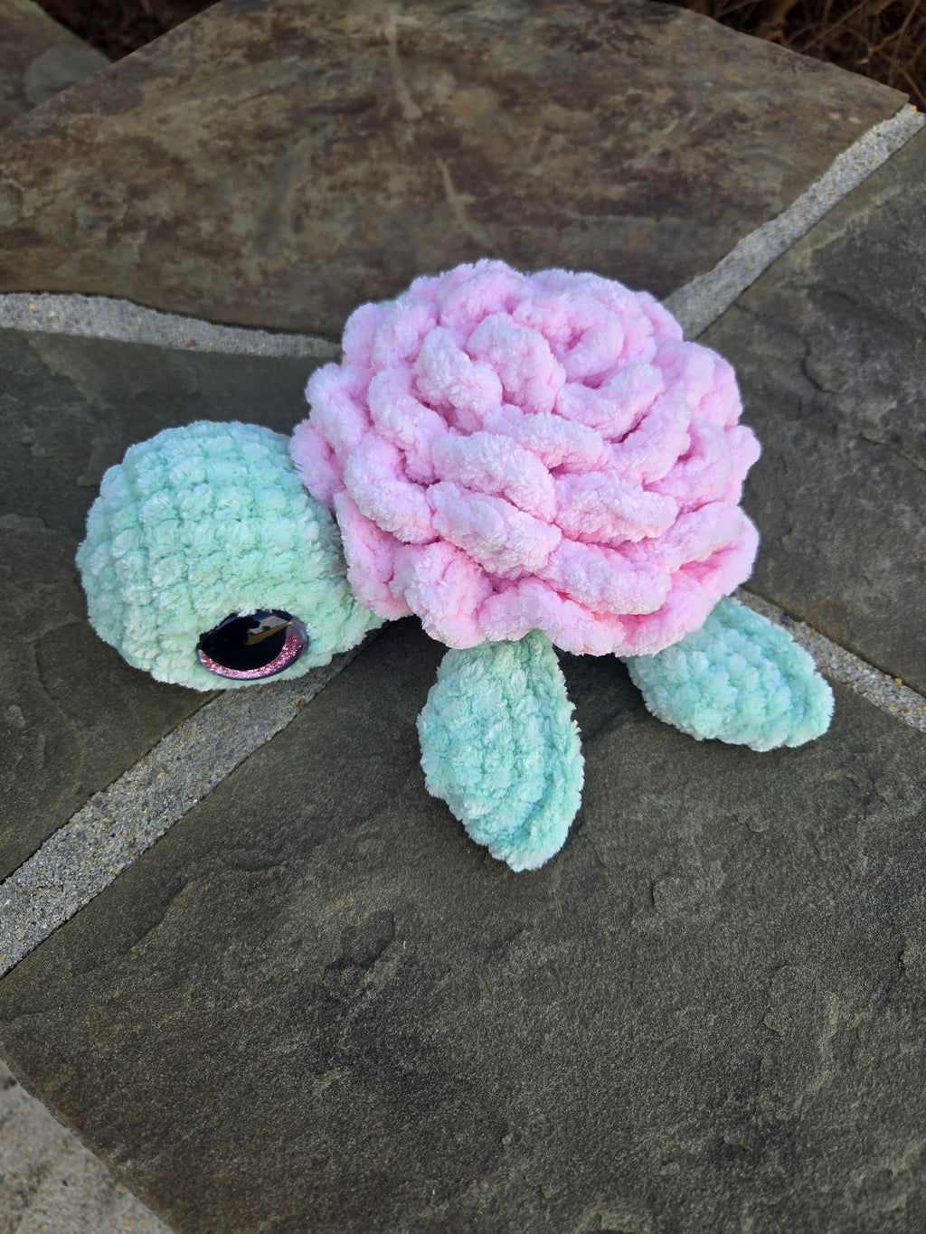 Crochet Sea Turtle Plush with Rose Shell – Amigurumi Ocean Animal Toy