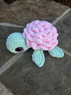 Crochet Sea Turtle Plush with Rose Shell – Amigurumi Ocean Animal Toy