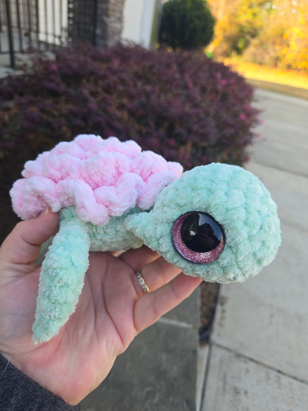 Crochet Sea Turtle Plush with Rose Shell – Amigurumi Ocean Animal Toy