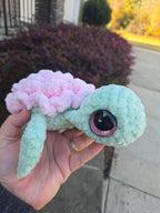 Crochet Sea Turtle Plush with Rose Shell – Amigurumi Ocean Animal Toy