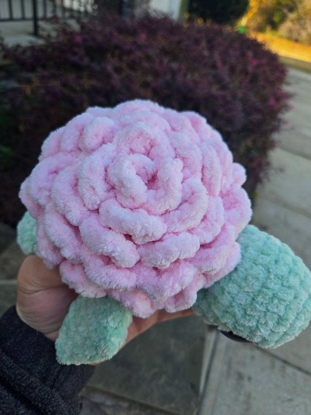 Crochet Sea Turtle Plush with Rose Shell – Amigurumi Ocean Animal Toy