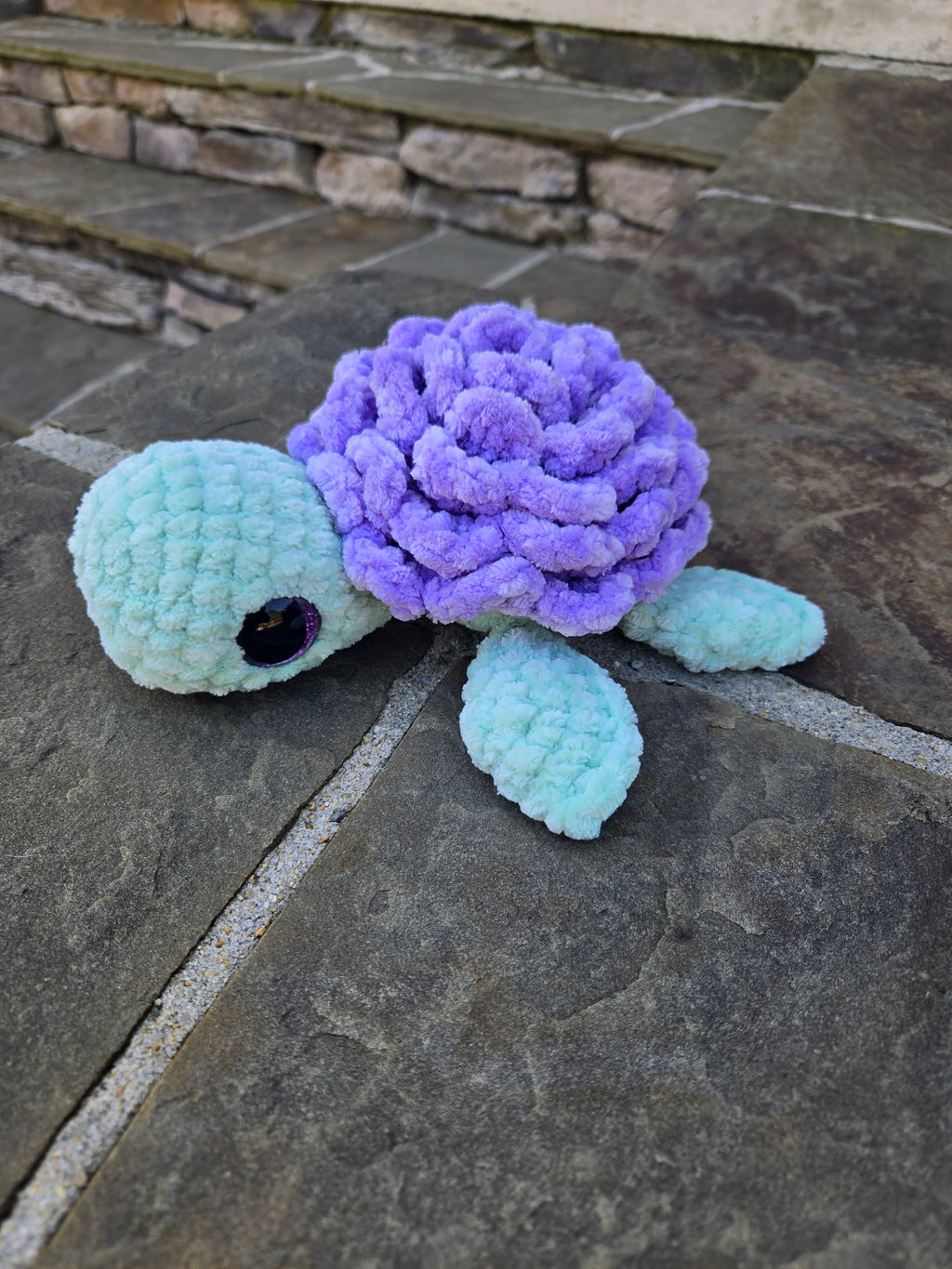 Crochet Sea Turtle Plush with Rose Shell – Amigurumi Ocean Animal Toy