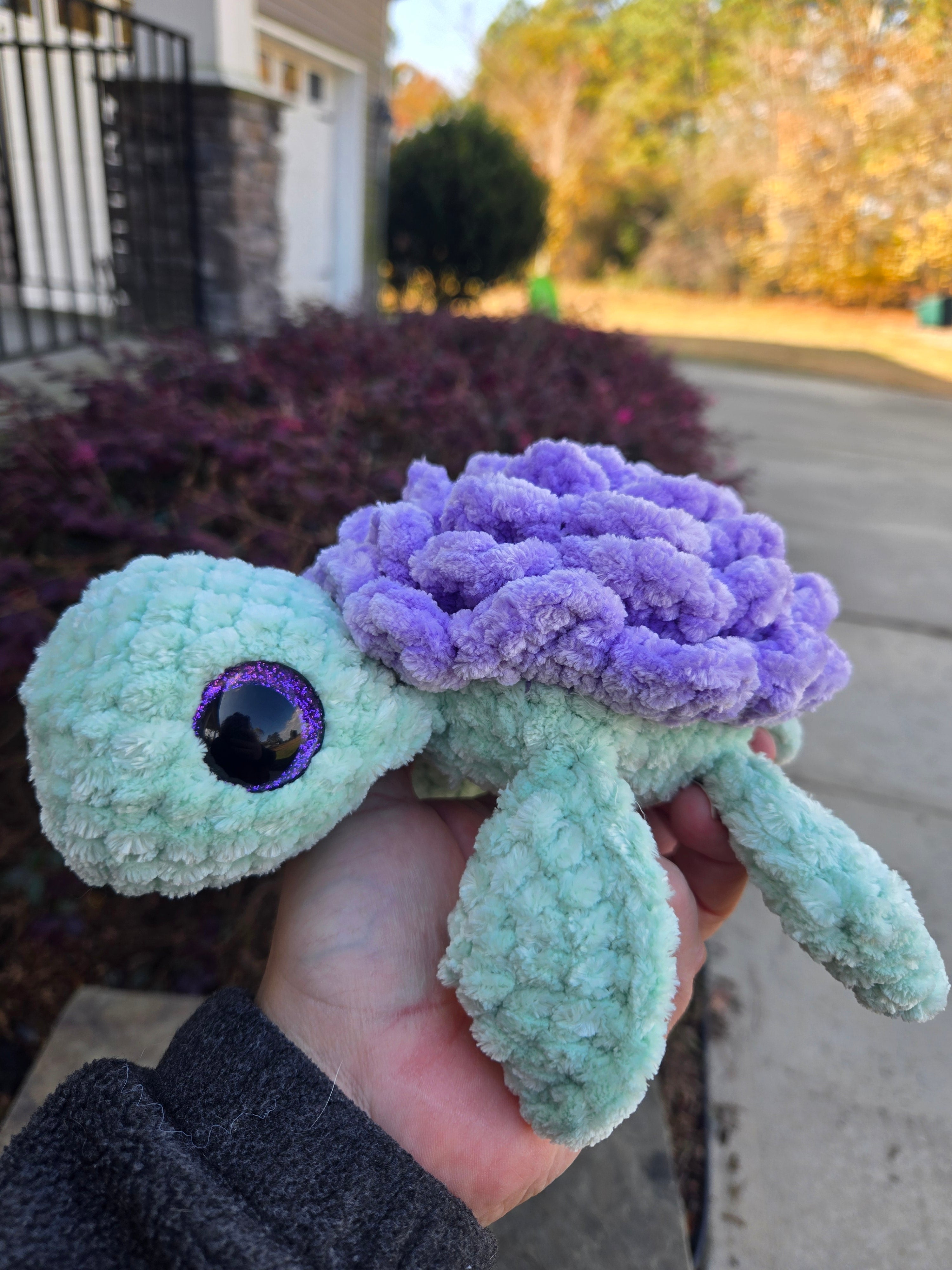 Crochet Sea Turtle Plush with Rose Shell – Amigurumi Ocean Animal Toy