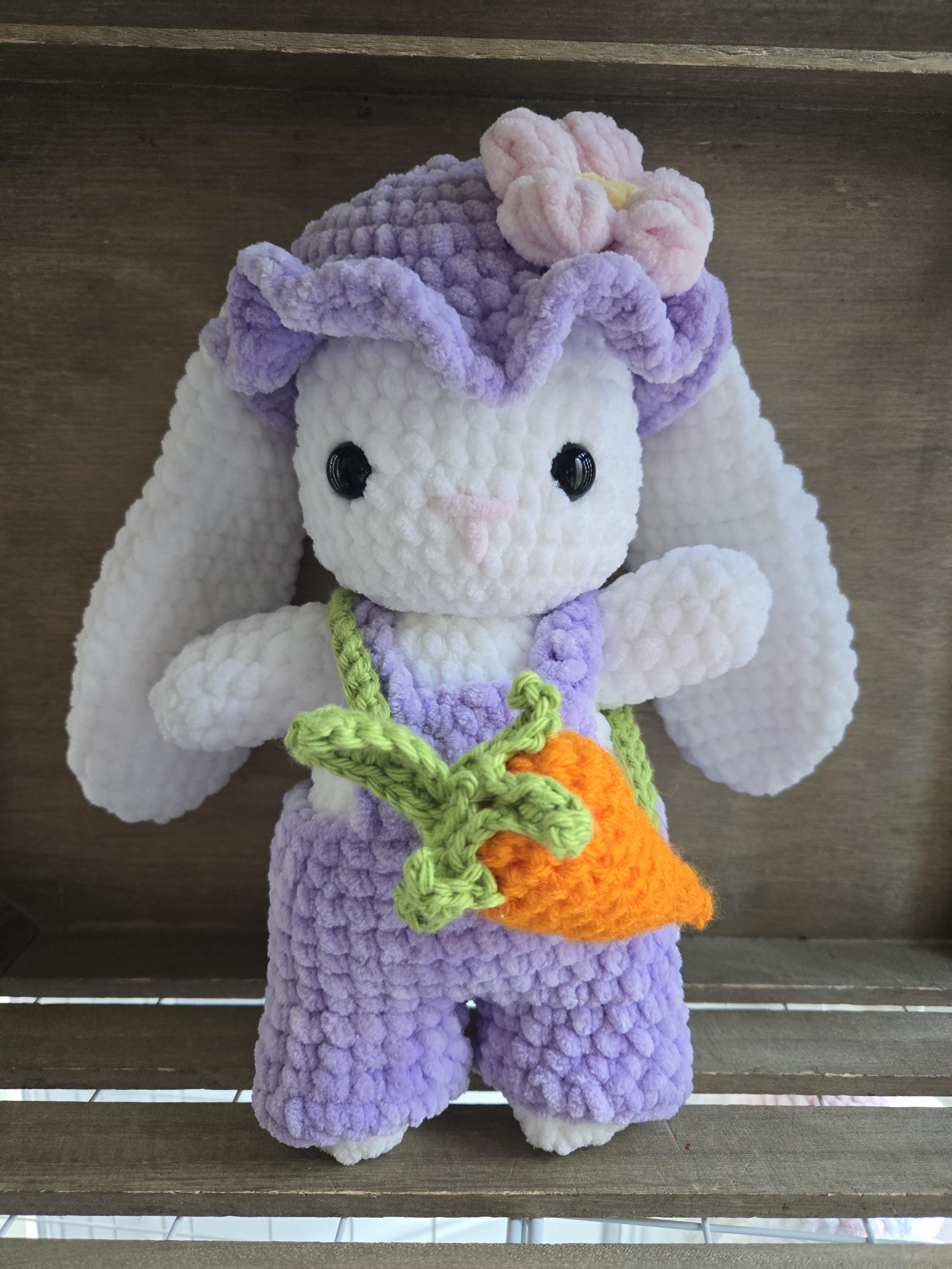Handmade Crochet Bunny in Purple Overalls Plush Toy