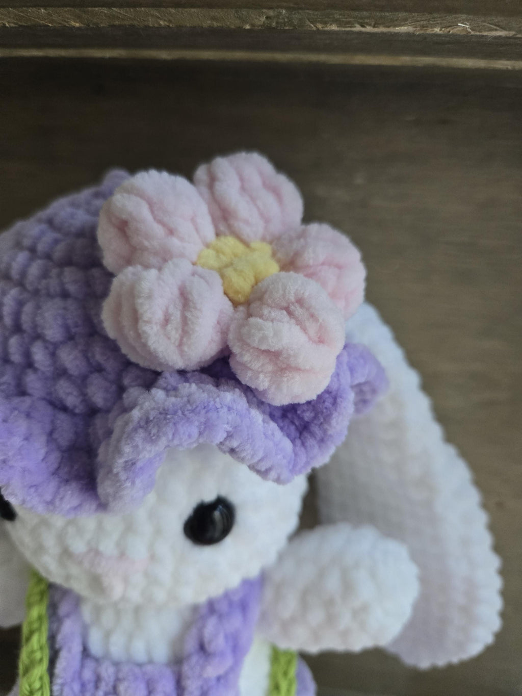 Handmade Crochet Bunny in Purple Overalls Plush Toy