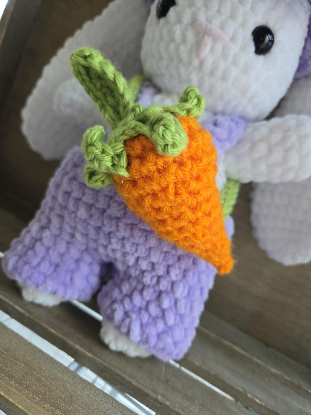 Handmade Crochet Bunny in Purple Overalls Plush Toy