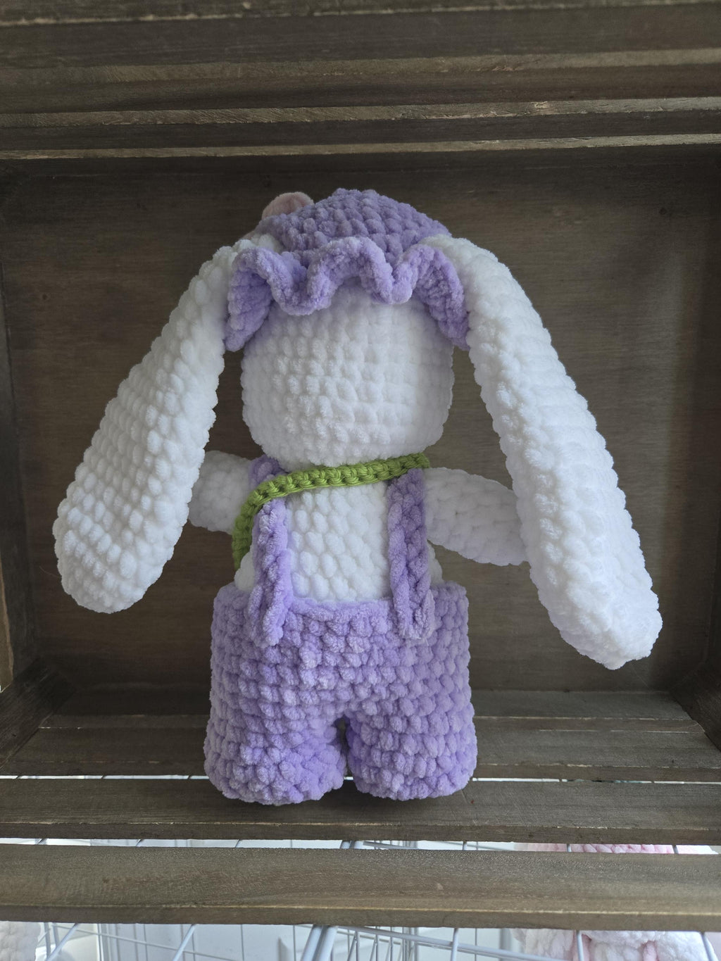 Handmade Crochet Bunny in Purple Overalls Plush Toy
