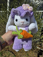 Handmade Crochet Bunny in Purple Overalls Plush Toy