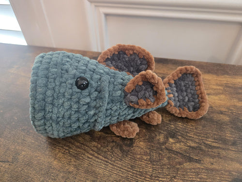 Crochet Bass Fish Plush Toy: Amigurumi Stuffed Animal with Pocket Mouth.
