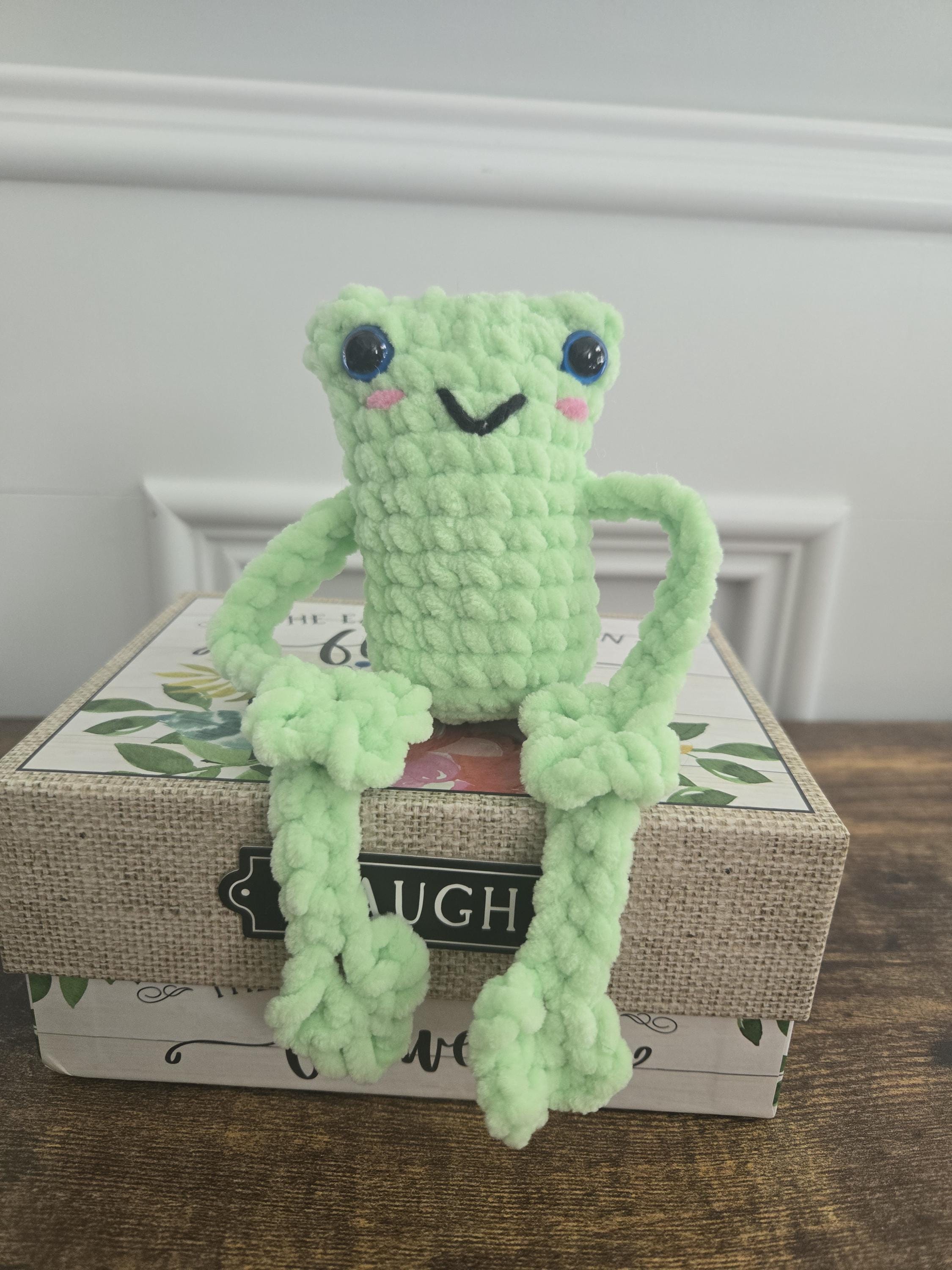 Crochet Leggy Frog Plush: Handmade Amigurumi Stuffed Animal Toy – Soft Chenille Yarn Frog Buddy.