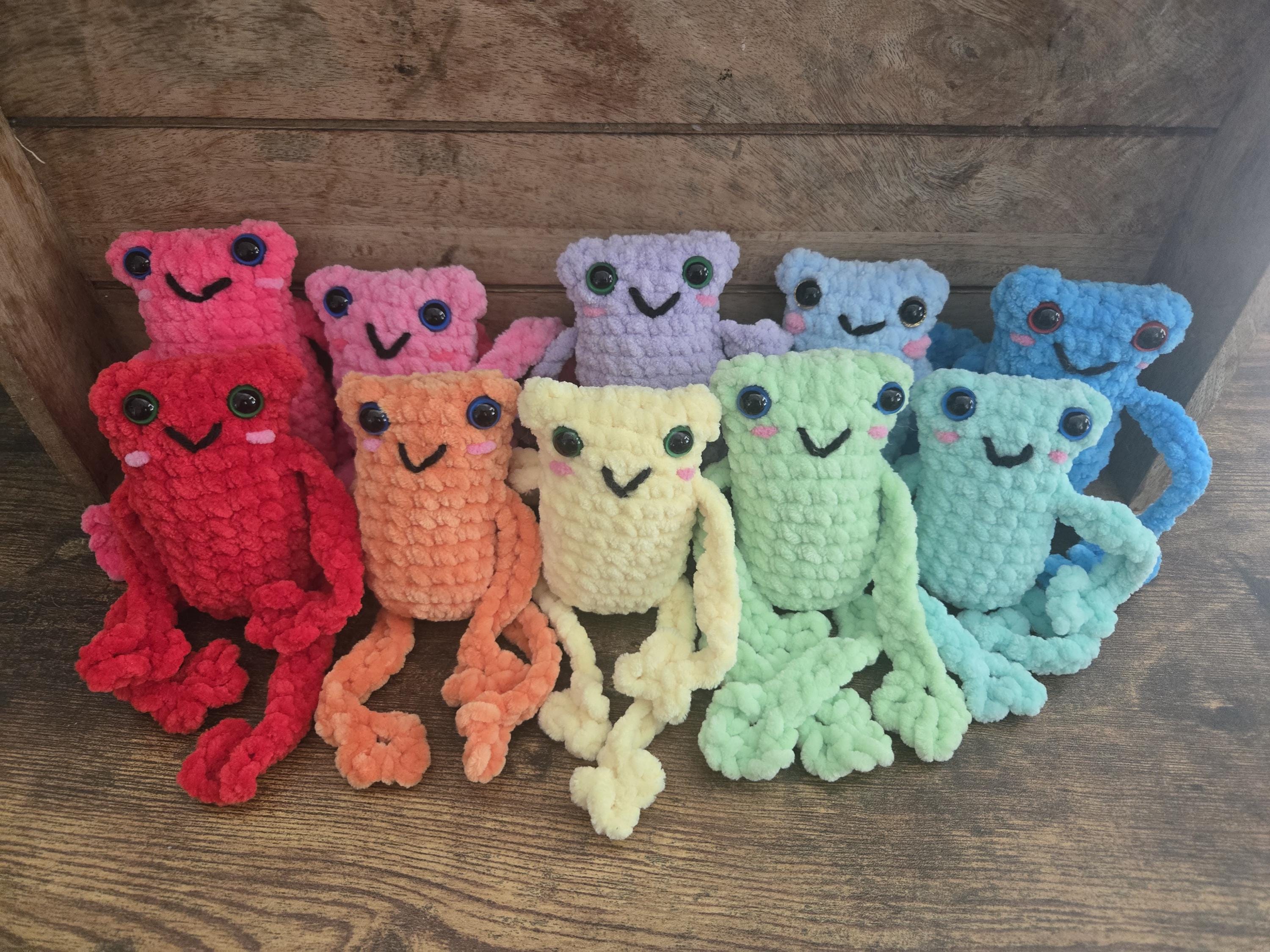 Crochet Leggy Frog Plush: Handmade Amigurumi Stuffed Animal Toy – Soft Chenille Yarn Frog Buddy.