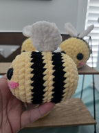 Handmade Crochet Bee Plush Toy: Soft Chenille Amigurumi Bumblebee Stuffed Animal.