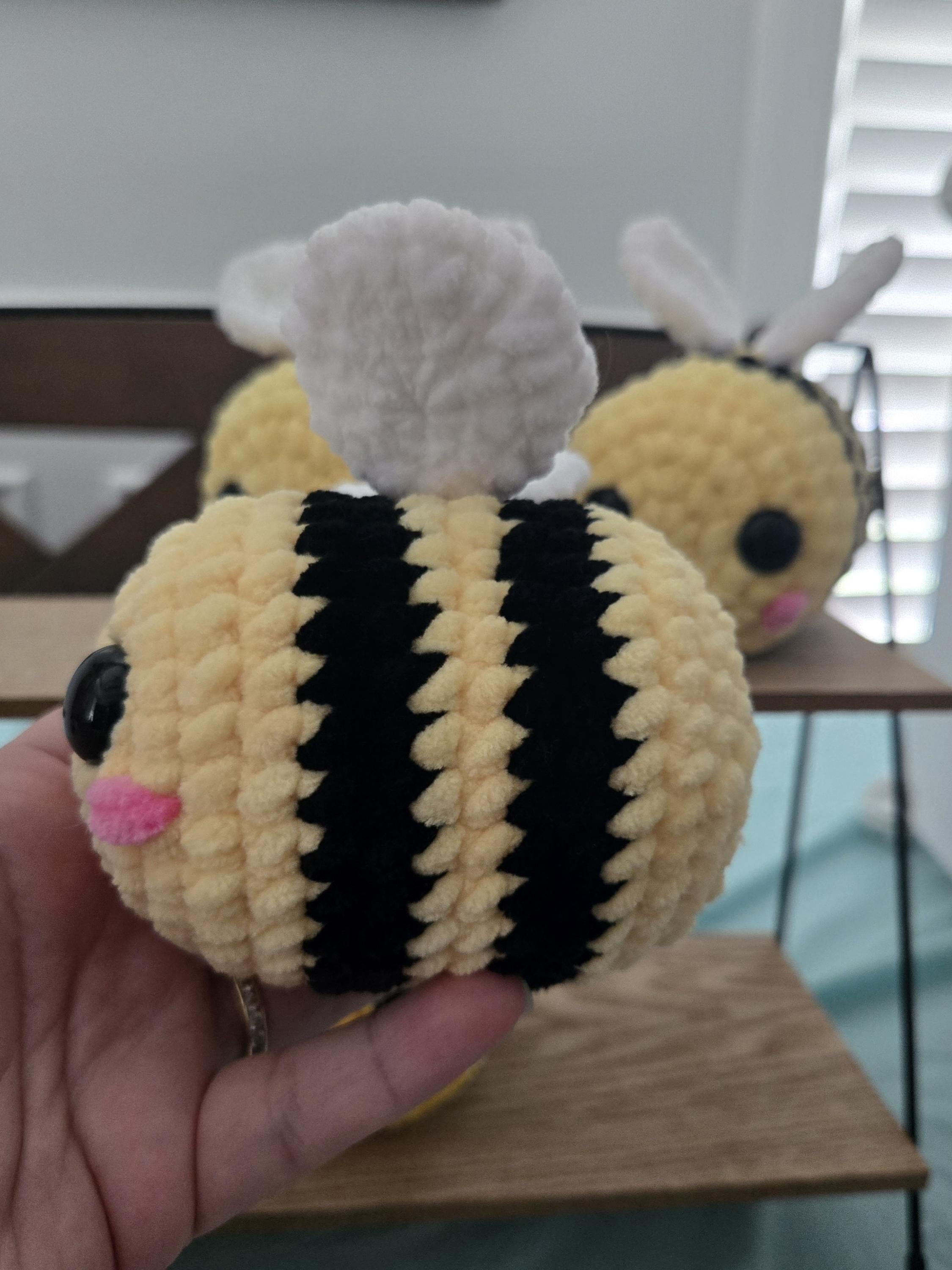 Handmade Crochet Bee Plush Toy: Soft Chenille Amigurumi Bumblebee Stuffed Animal.