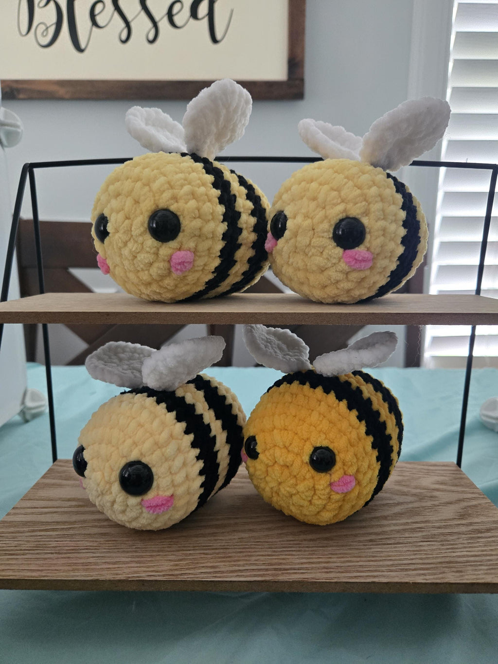 Handmade Crochet Bee Plush Toy: Soft Chenille Amigurumi Bumblebee Stuffed Animal.