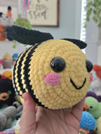 Crochet Bee Plush Toy: Handmade Amigurumi Bumblebee, Chenille Yarn Stuffed Animal (6in x 5in).