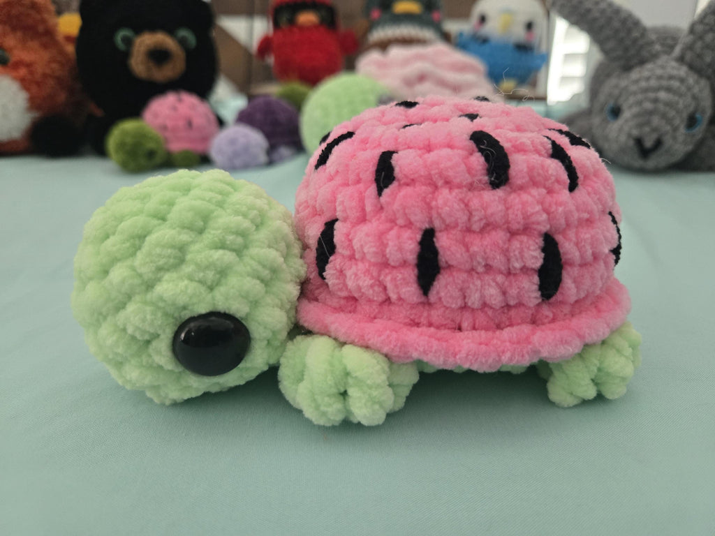 Watermelon Turtle Crochet Plush – Amigurumi Stuffed Animal, Summer Fruit Friend