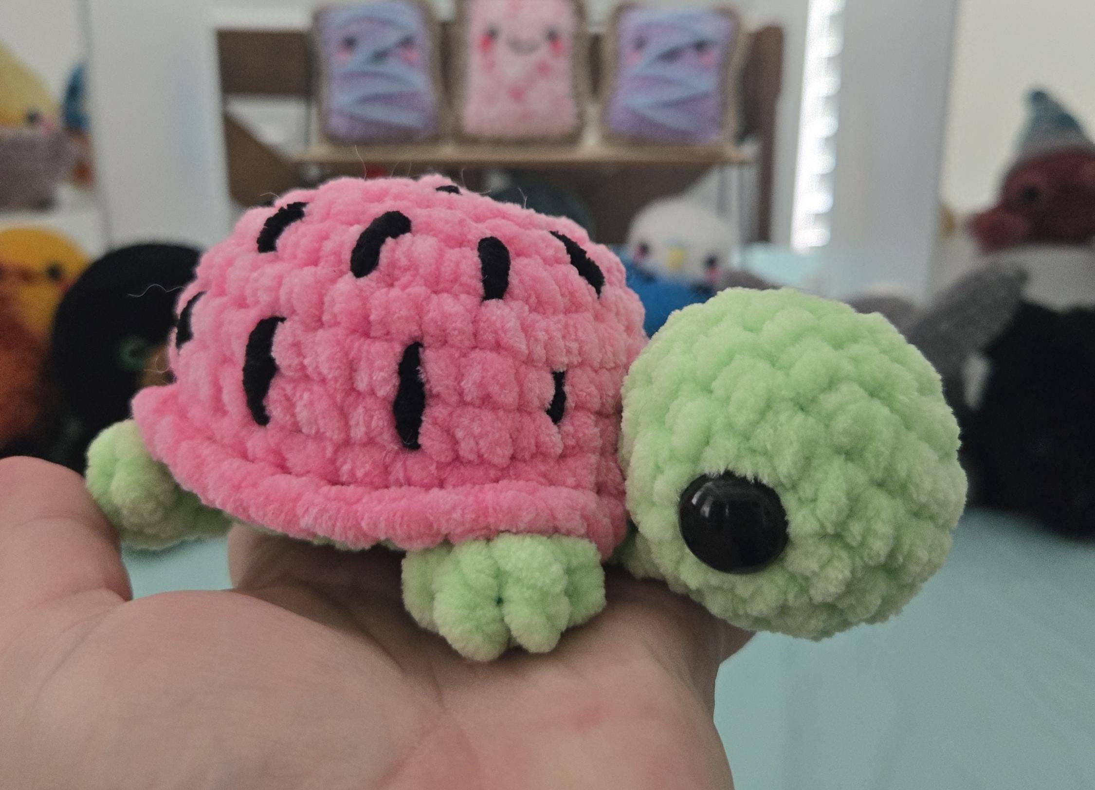 Watermelon Turtle Crochet Plush – Amigurumi Stuffed Animal, Summer Fruit Friend