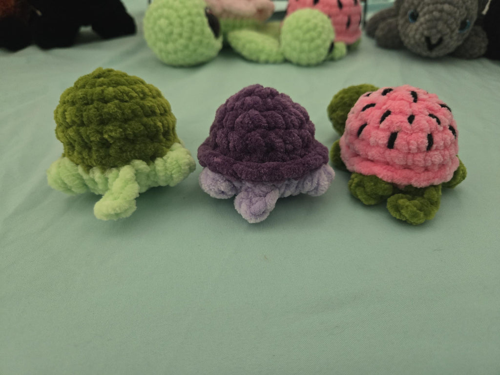 Mini Crochet Turtle Plush: Handmade Amigurumi Sea Turtle Stuffed Animal (4in x 2in).