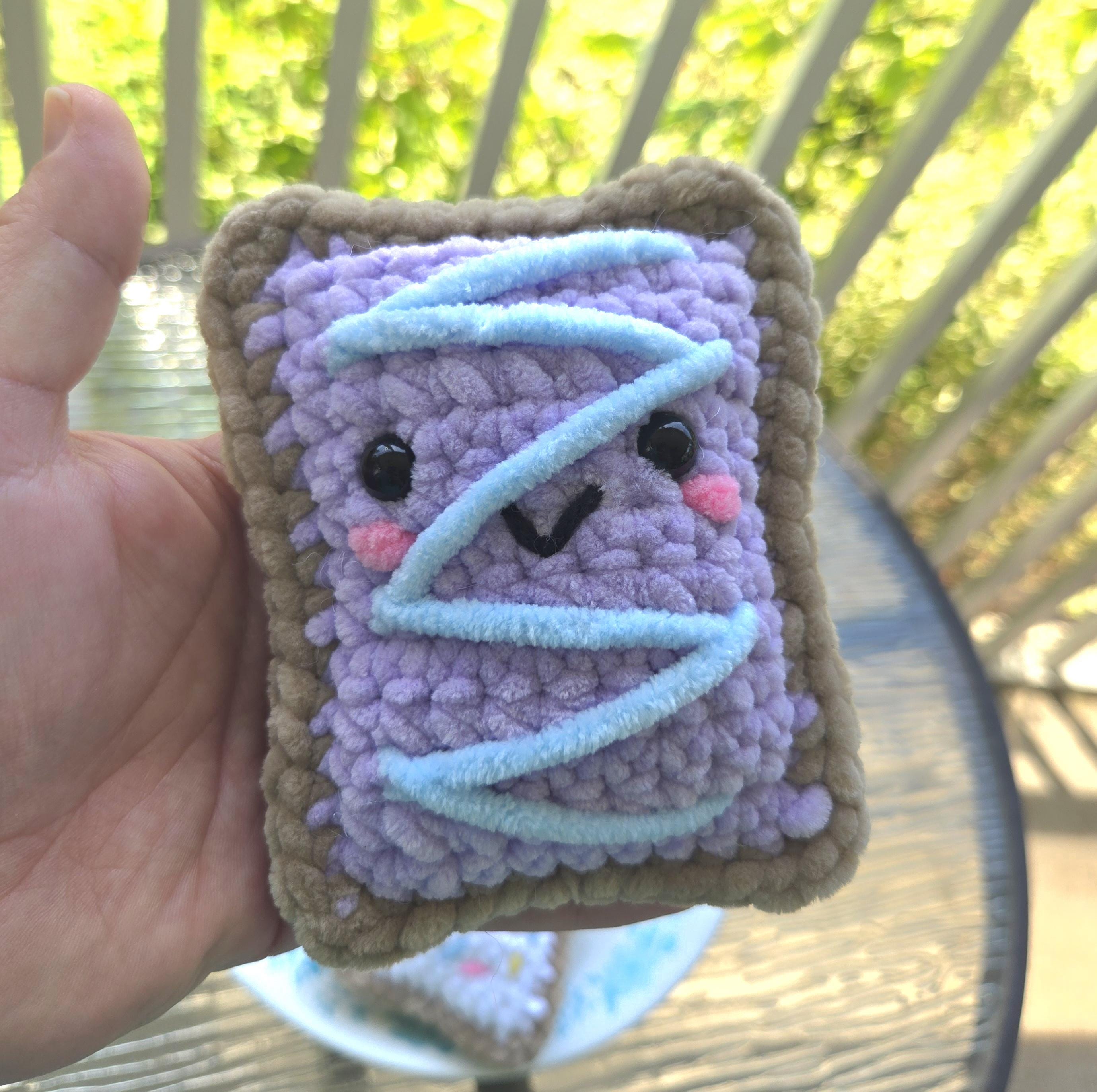 Crochet Pop-Tart Plush Toy: Handmade Chenille Amigurumi Breakfast Snack (5in x 4in).