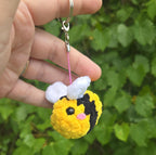 Crocheted Bee Keychain Plush Amigurumi Accessory – Handmade Bumblebee Charm.