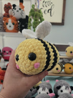 Handmade Crochet Bee Plush Toy: Soft Chenille Amigurumi Bumblebee Stuffed Animal.