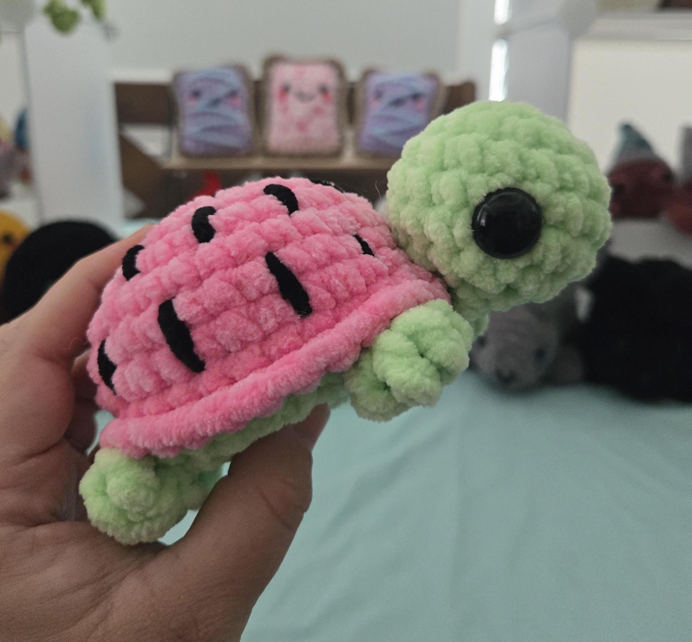 Watermelon Turtle Crochet Plush – Amigurumi Stuffed Animal, Summer Fruit Friend