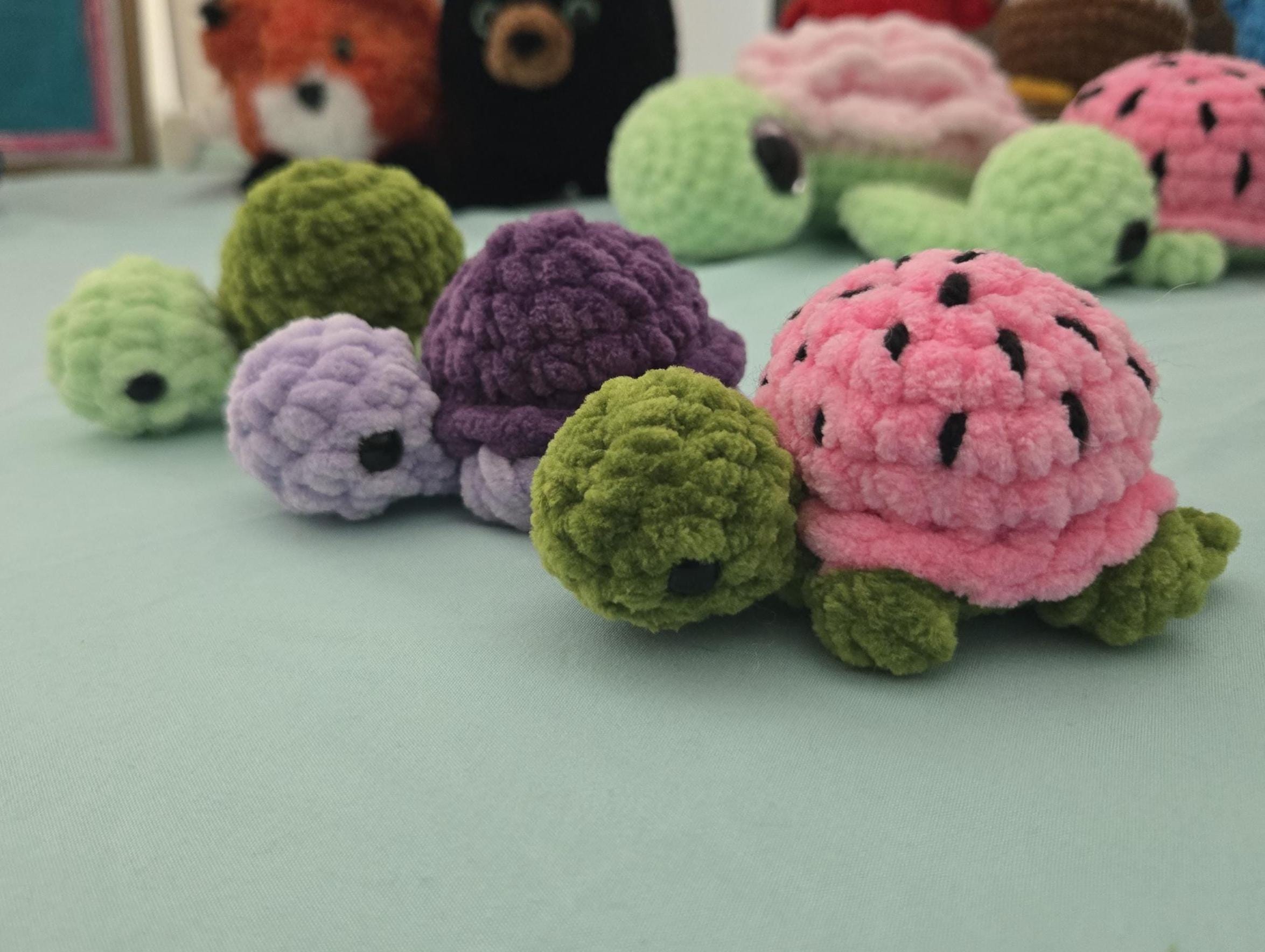 Mini Crochet Turtle Plush: Handmade Amigurumi Sea Turtle Stuffed Animal (4in x 2in).