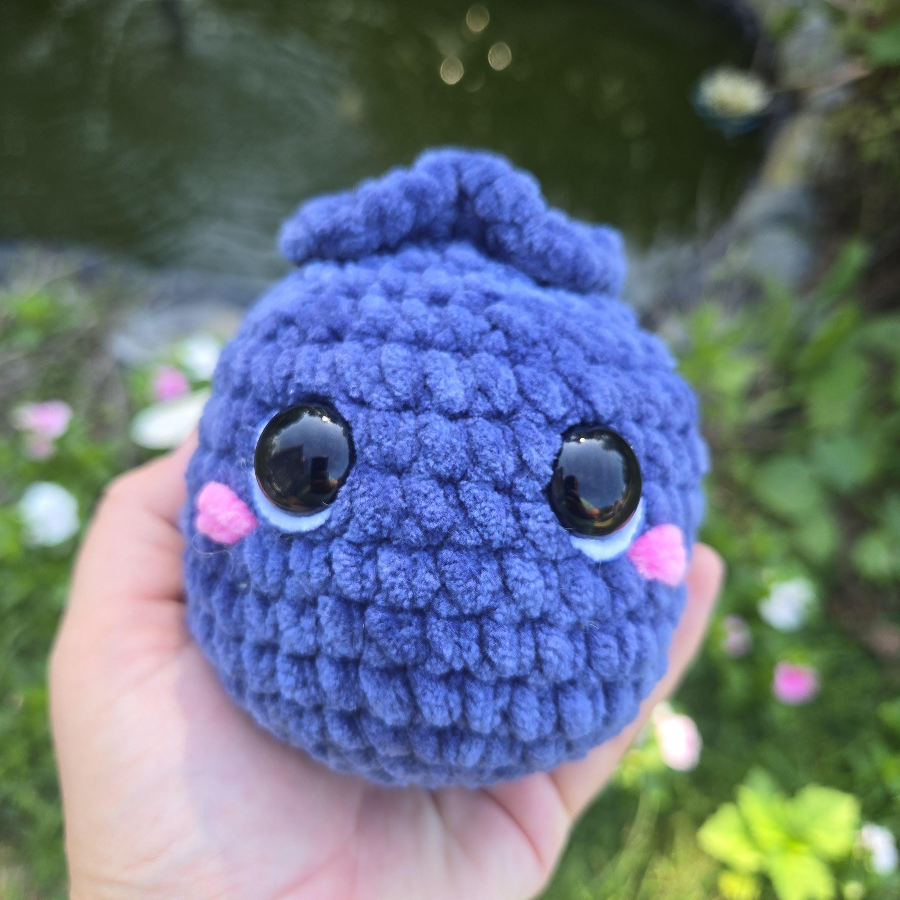 Crochet Blueberry Plush Toy: Kawaii Amigurumi Fruit Decor.