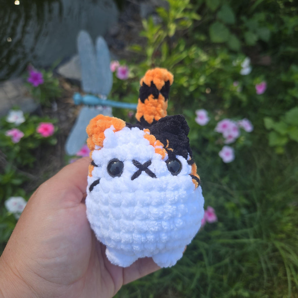 Handmade Calico Crochet Cat Plush: Chenille Amigurumi Kitty Toy