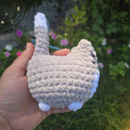 Gray White Crochet Cat Plush: Chenille Amigurumi Kitty, Handmade Stuffed Animal Cat Lover Gift