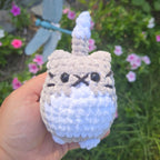 Gray White Crochet Cat Plush: Chenille Amigurumi Kitty, Handmade Stuffed Animal Cat Lover Gift
