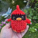 Crochet Cardinal Plush: Handmade Chenille Amigurumi Bird - Woodland Decor.