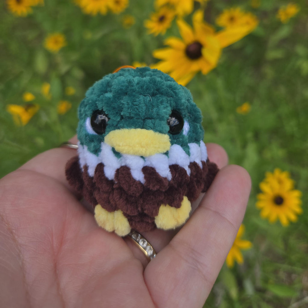 Crochet Mallard Duck Keychain, Chenille Yarn Bird Bag Charm, Amigurumi Keyring