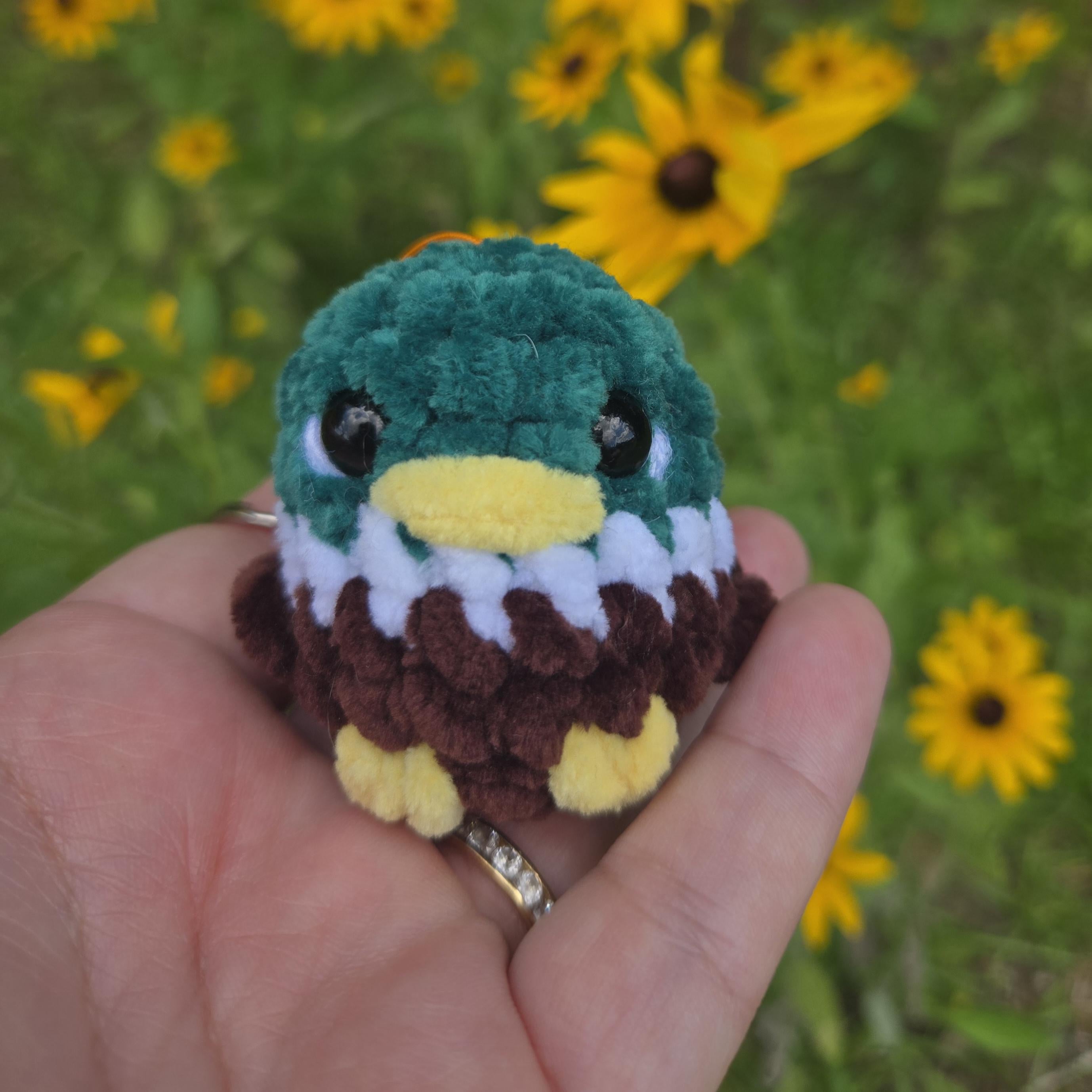Crochet Mallard Duck Keychain, Chenille Yarn Bird Bag Charm, Amigurumi Keyring
