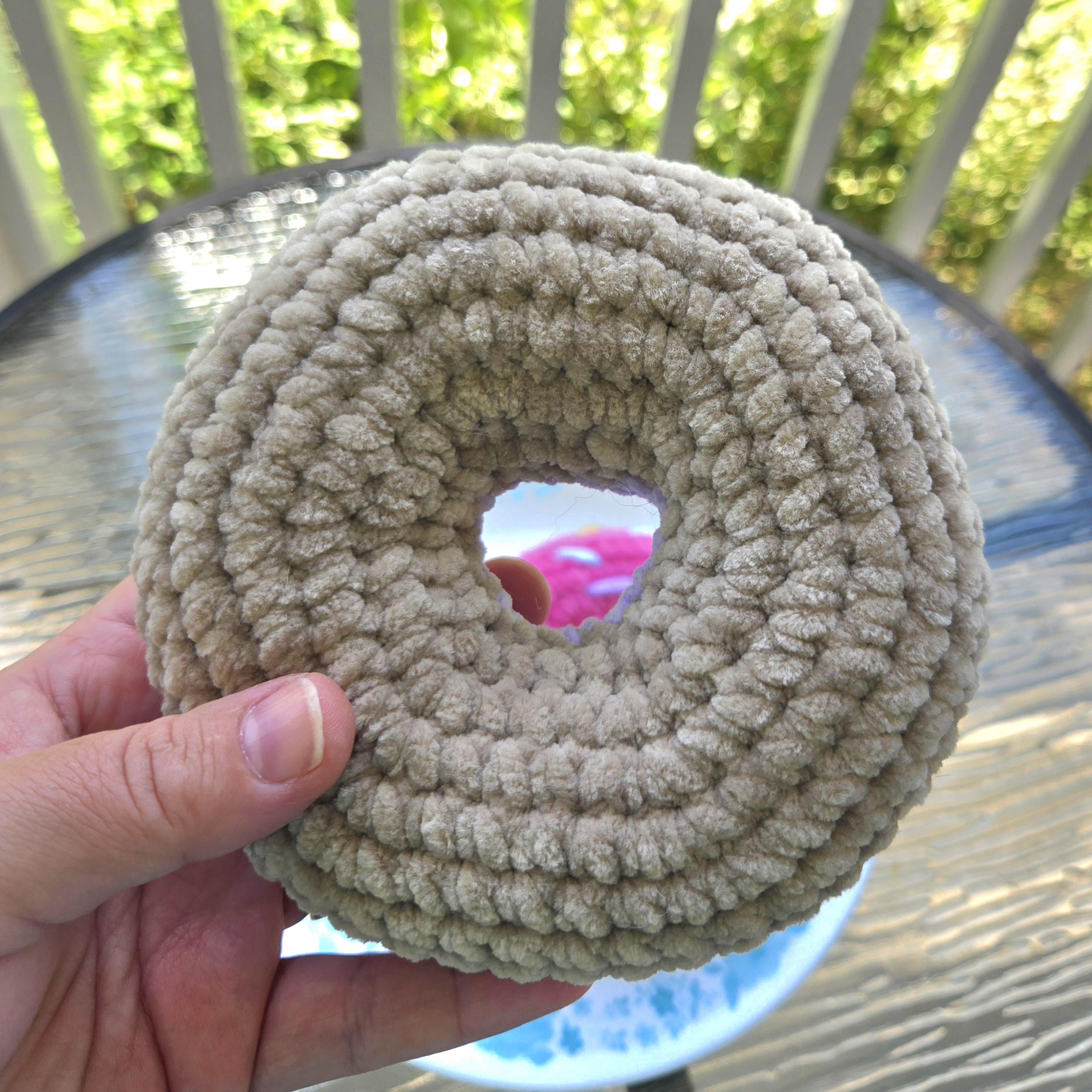 Crochet Donut Plush Toy: Amigurumi Sprinkles Breakfast Treat, Chenille Yarn Toy