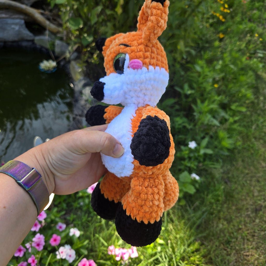 Handmade Crochet Fox Plush Toy, Soft Chenille Amigurumi Woodland Animal Stuffed Toy