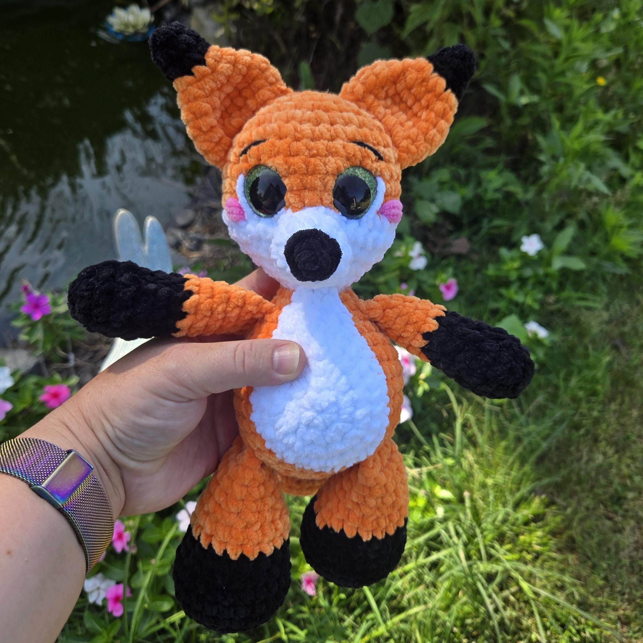 Handmade Crochet Fox Plush Toy, Soft Chenille Amigurumi Woodland Animal Stuffed Toy