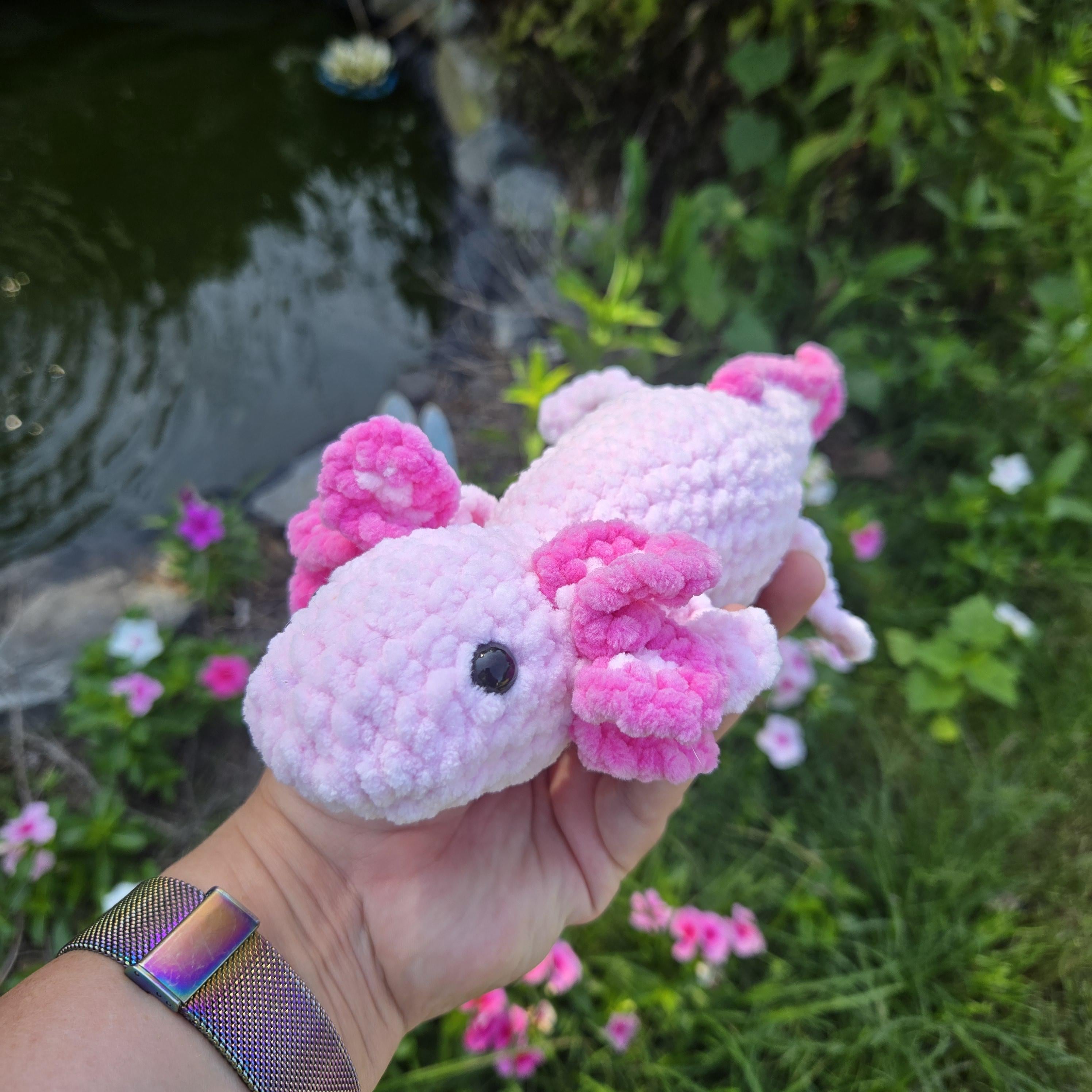 Realistic Crochet Axolotl Plush Toy – Soft Amigurumi Stuffed Animal, Custom Colors