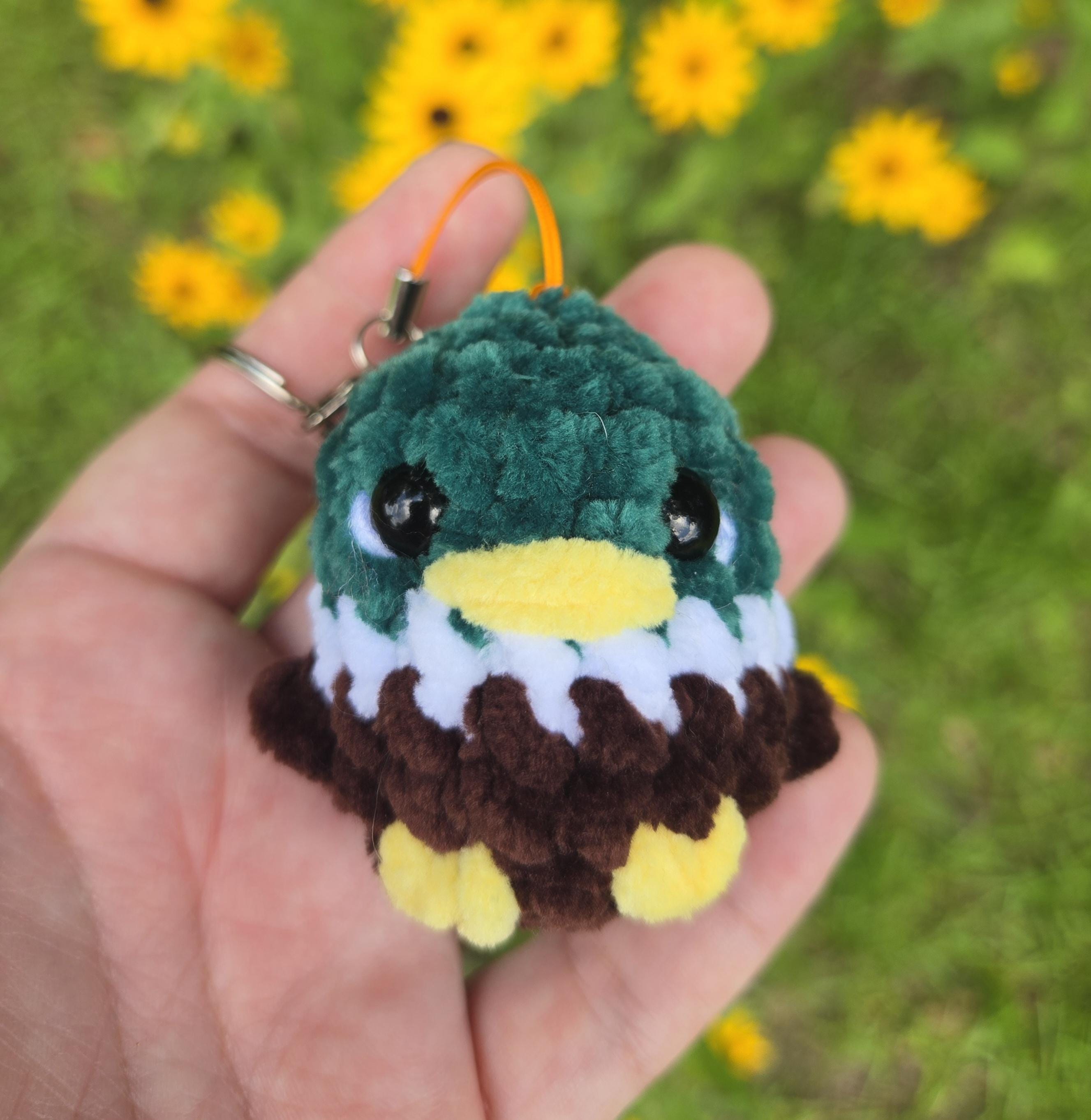 Crochet Mallard Duck Keychain, Chenille Yarn Bird Bag Charm, Amigurumi Keyring