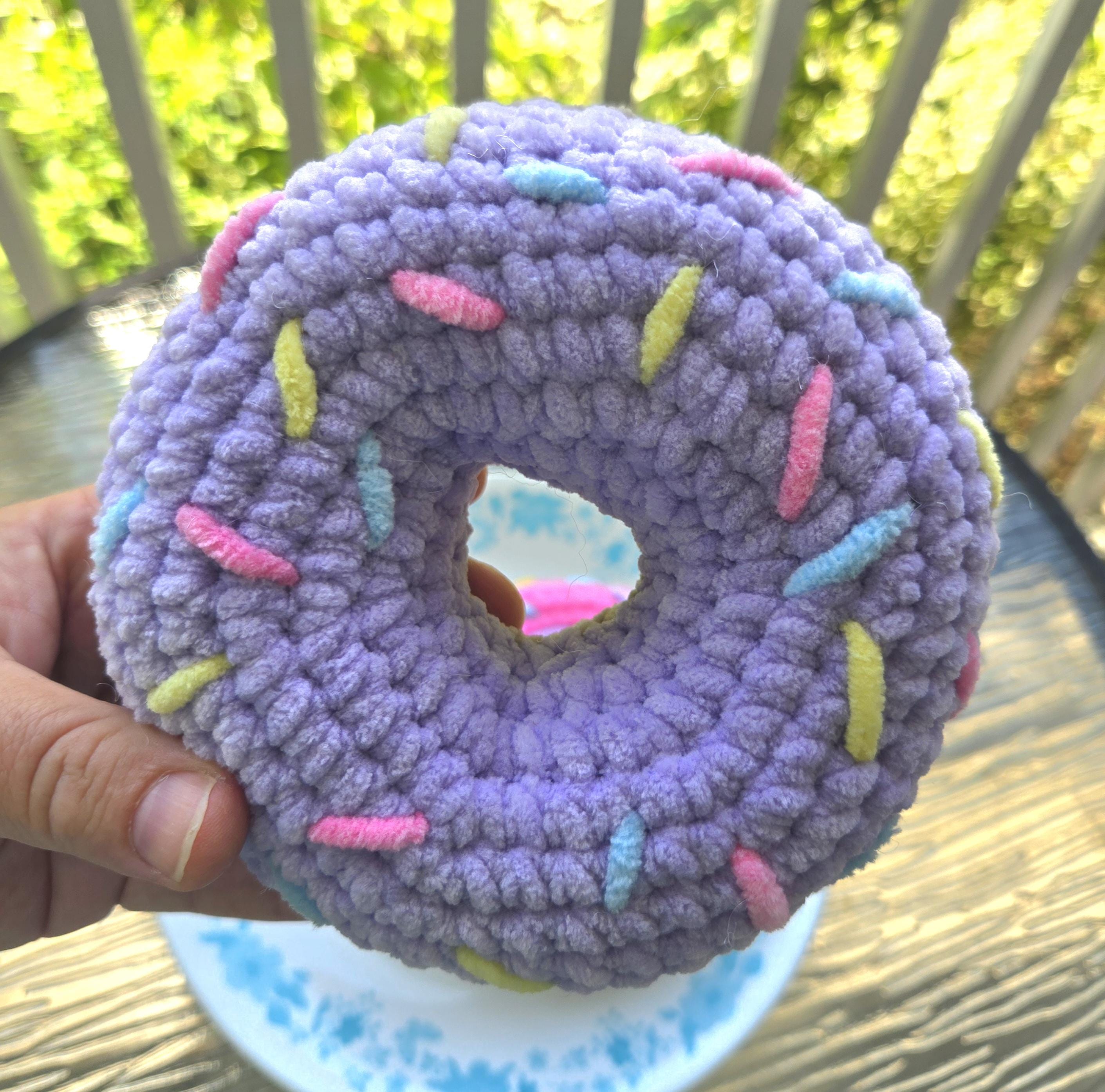 Crochet Donut Plush Toy: Amigurumi Sprinkles Breakfast Treat, Chenille Yarn Toy