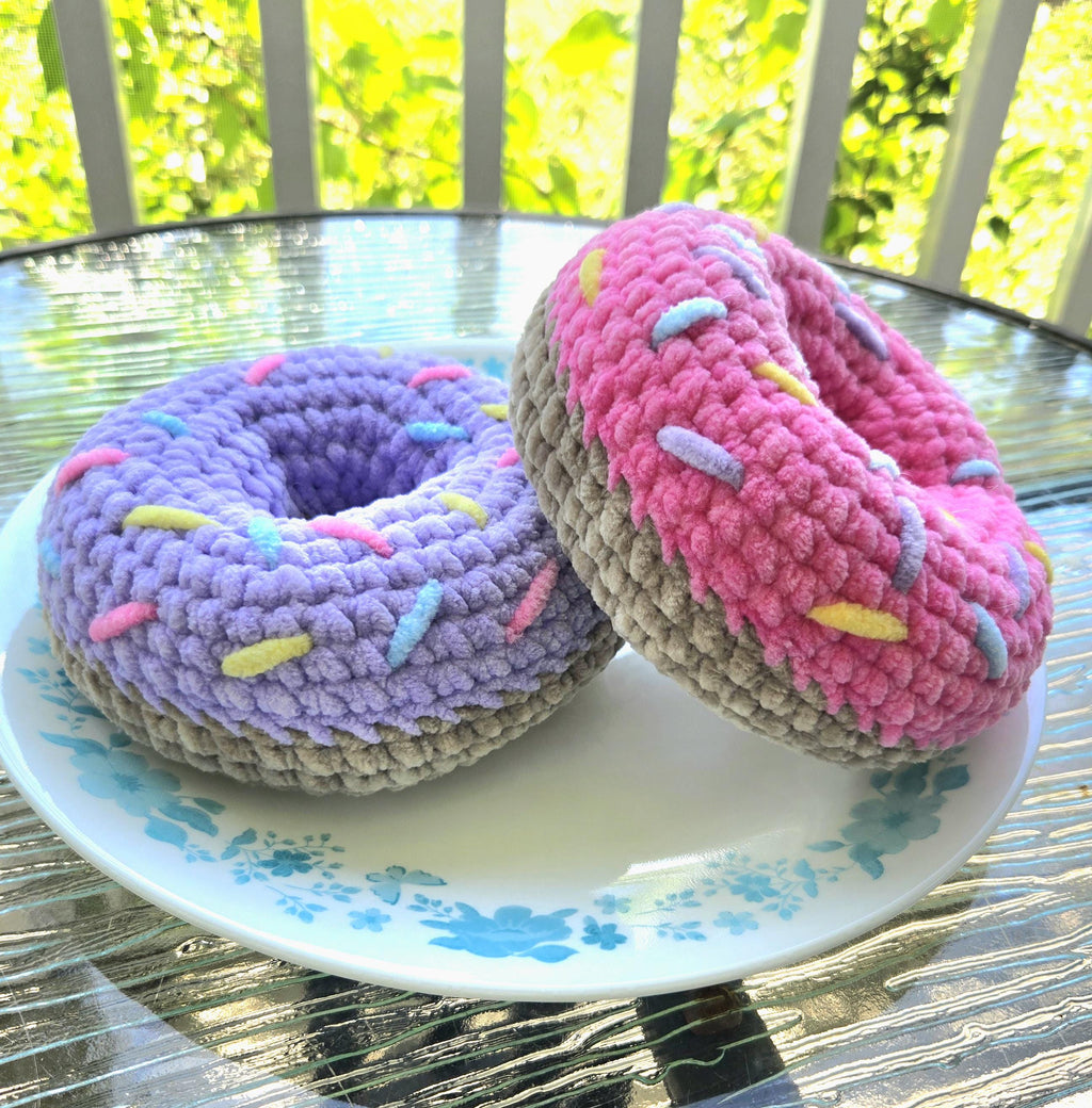 Crochet Donut Plush Toy: Amigurumi Sprinkles Breakfast Treat, Chenille Yarn Toy
