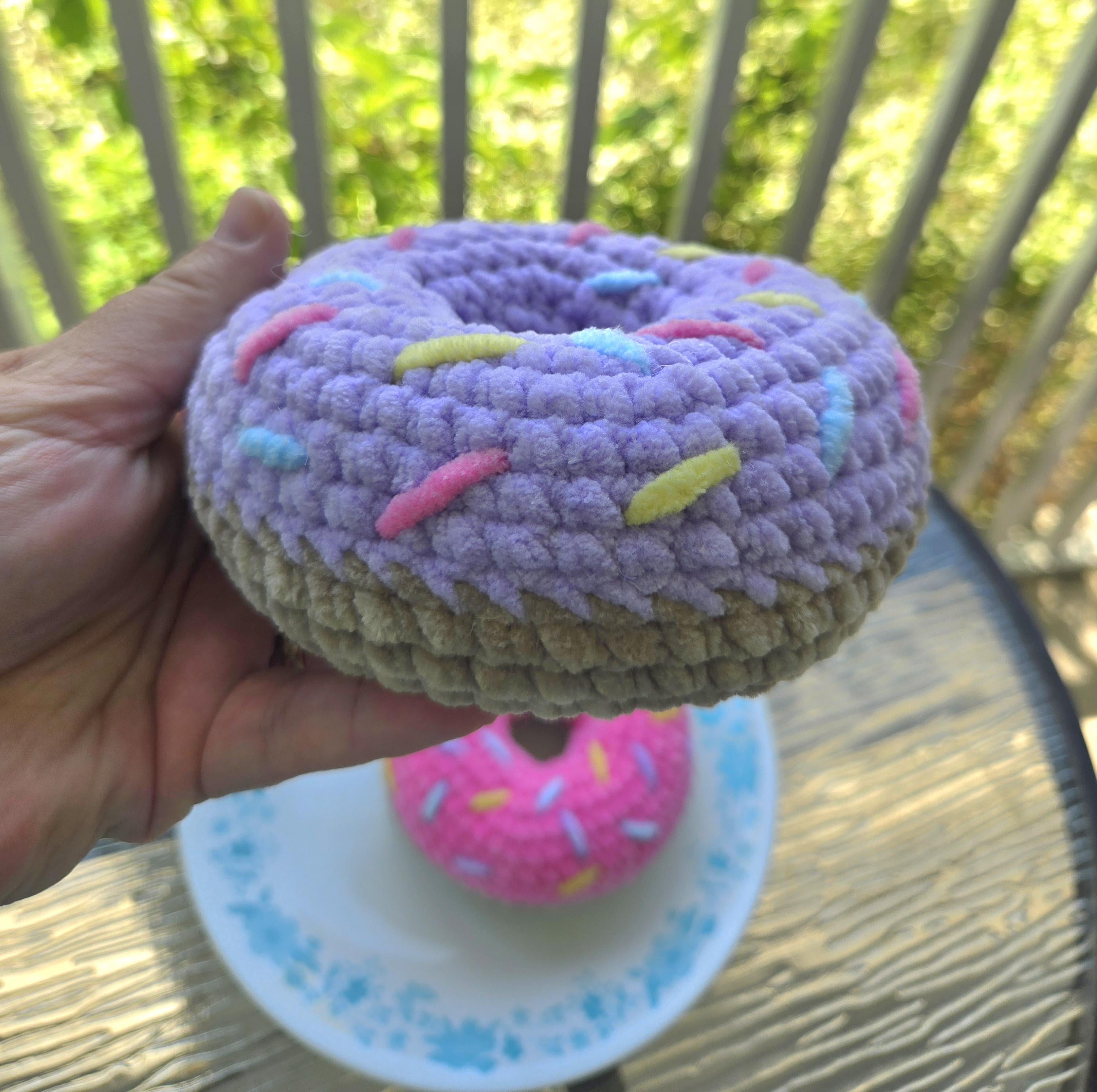 Crochet Donut Plush Toy: Amigurumi Sprinkles Breakfast Treat, Chenille Yarn Toy
