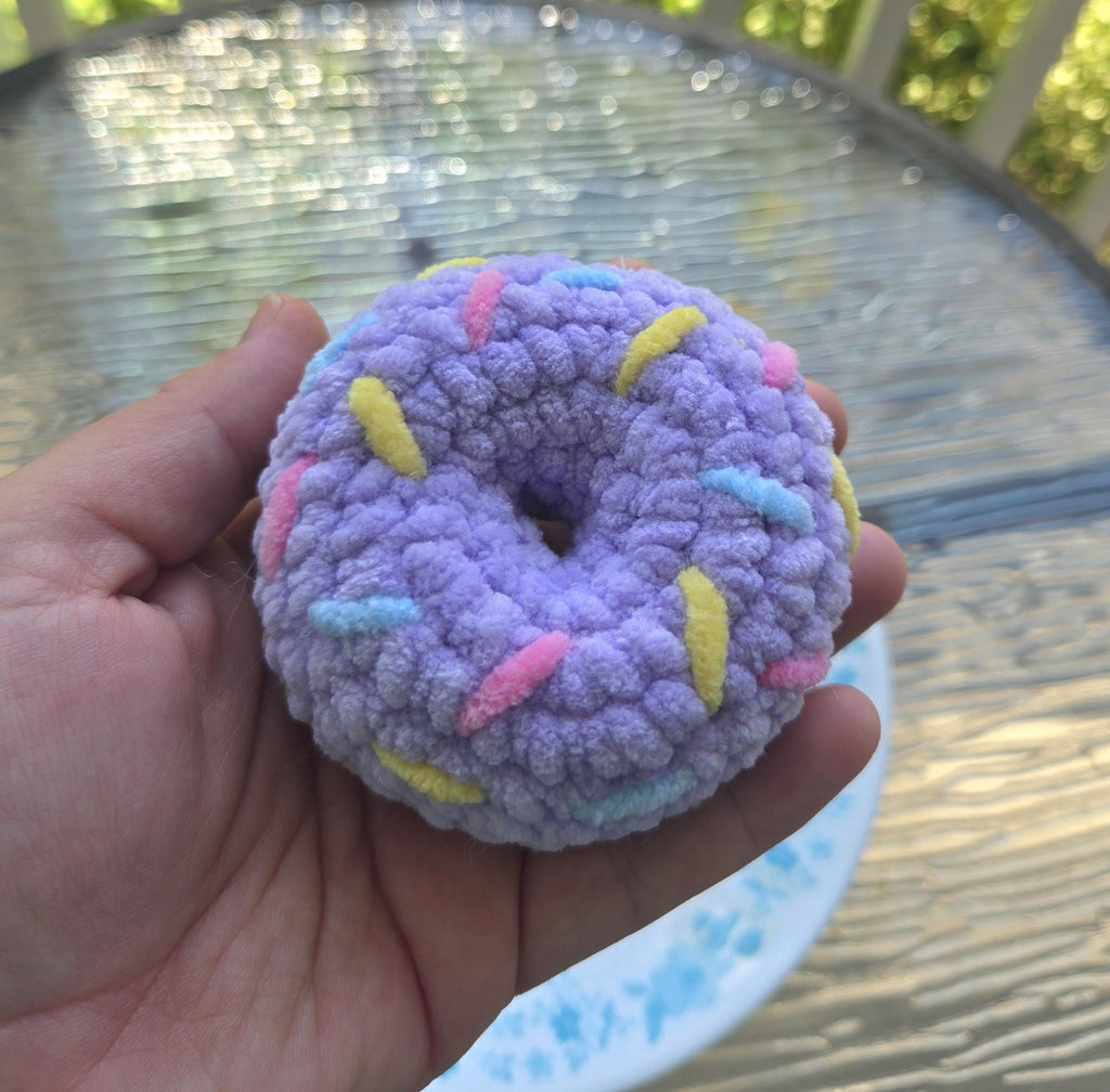 Mini Crochet Donut Plush Toy: Pink, Purple Chenille Amigurumi Stuffed Food