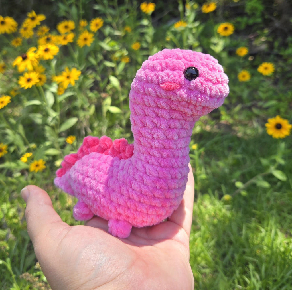 Handmade Crochet Brontosaurus Plush Toy – Soft Chenille Dinosaur Stuffed Animal.