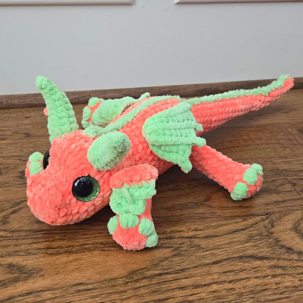 Large Dragon Plush 20" • Handmade Crochet • Custom Colors • Glitter Eyes • Fantasy Dragon.