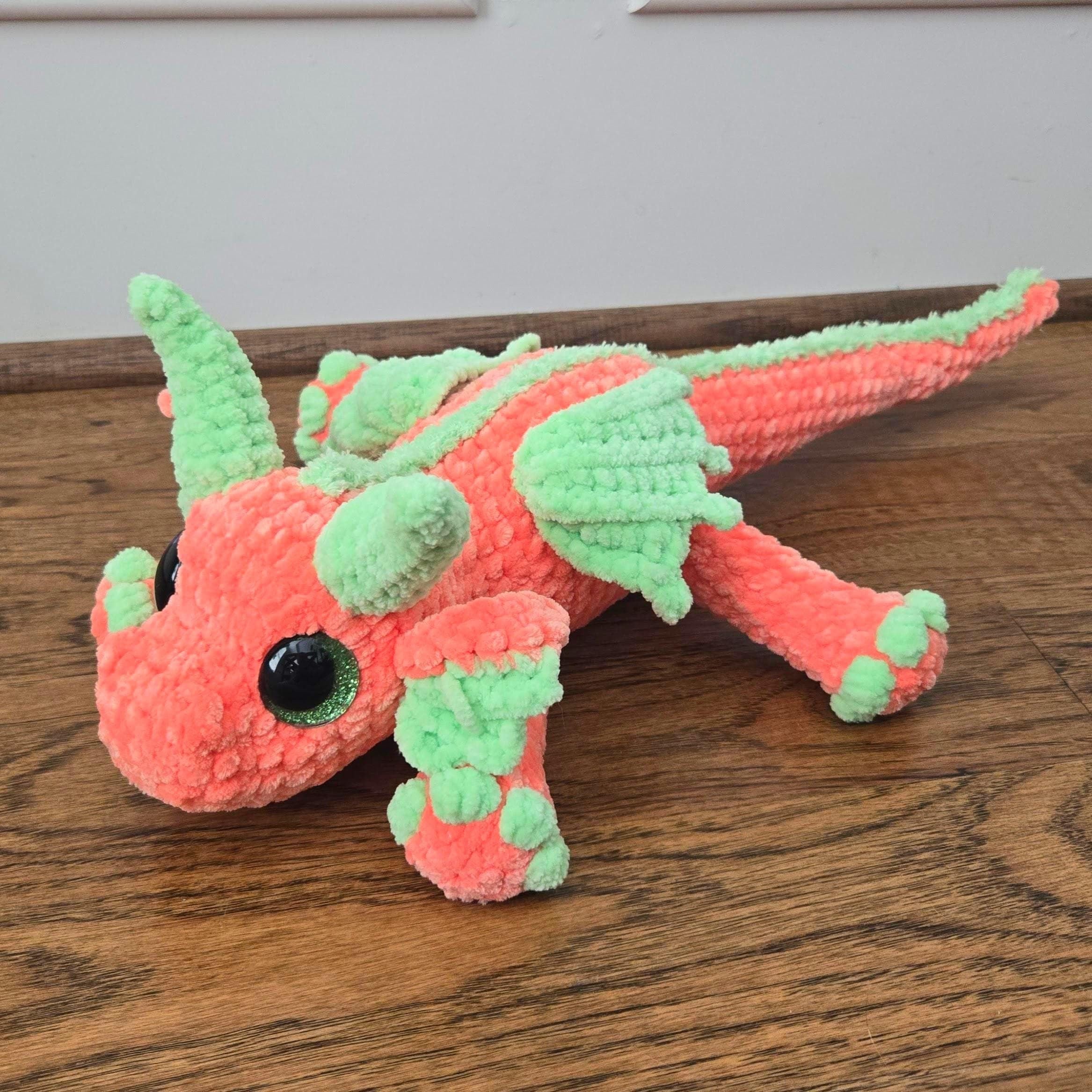 Large Dragon Plush 20" • Handmade Crochet • Custom Colors • Glitter Eyes • Fantasy Dragon.
